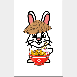 Funny bunny is eating noodles Posters and Art